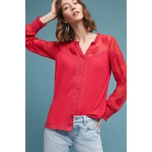 Anthropologie Meadow Rue Floral Henley Top